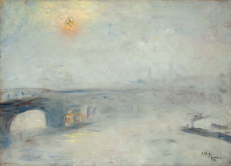 Auf diesem Bild ist das folgende Kunstwerk zu sehen: Lesser Ury. Waterloo-Brücke bei Nebel (London)”. 1926.