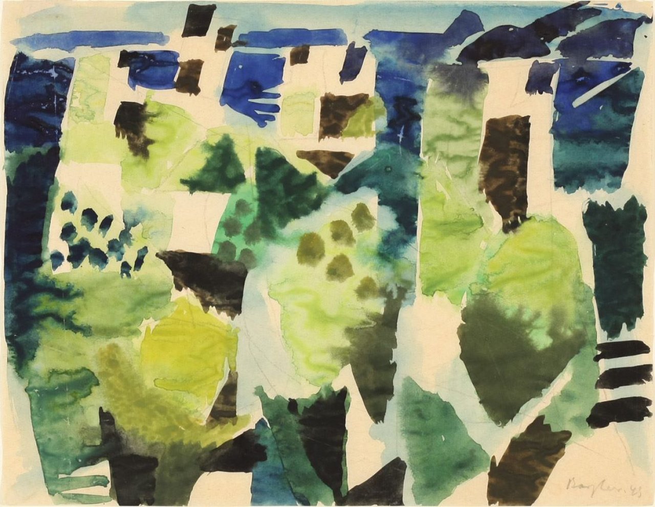 Auf diesem Bild ist das folgende Kunstwerk zu sehen: Eduard Bargheer. Häuser am Meer. 1949.