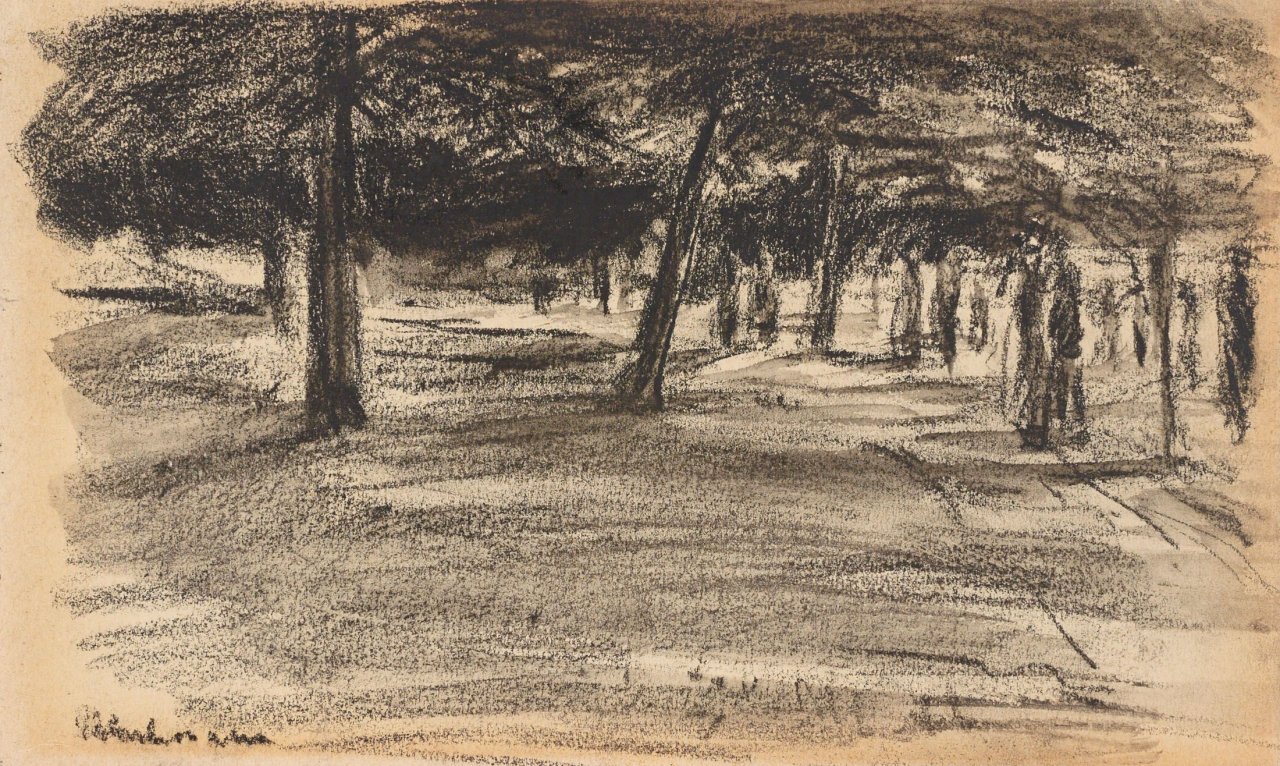 Auf diesem Bild ist das folgende Kunstwerk zu sehen: Max Liebermann. Dorfplatz (Brink) in Laren. Um 1900.