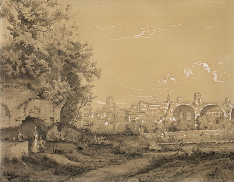 Auf diesem Bild ist das folgende Kunstwerk zu sehen: Carl Wilhelm Götzloff. Blick auf Rom. 1821/1824.