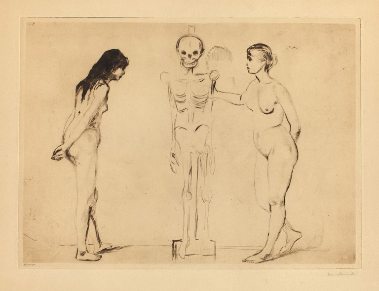 This picture shows the following artwork: Edvard Munch. „The Women and the Skeleton“ („Die Frauen und das Gerippe“). 1896.