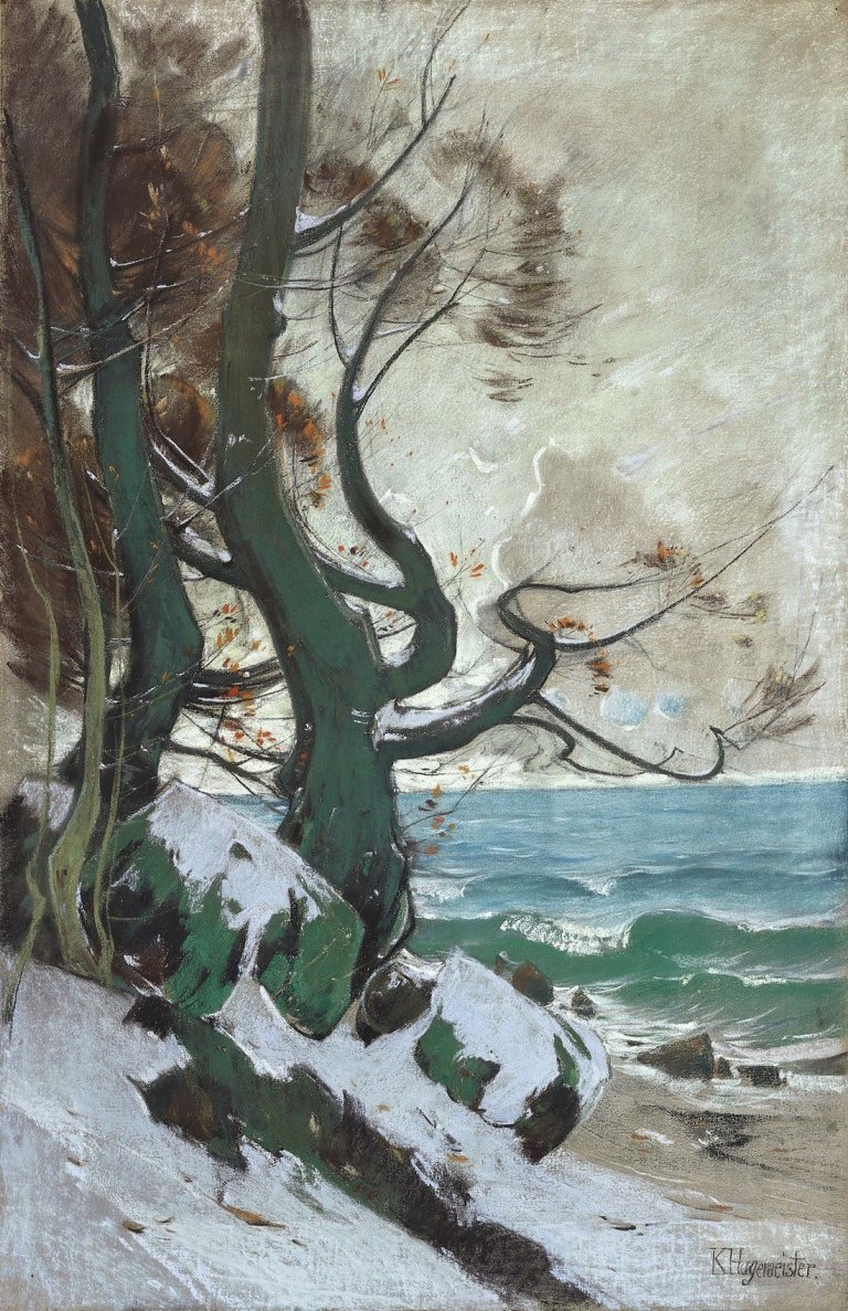 Auf diesem Bild ist das folgende Kunstwerk zu sehen: Karl Hagemeister. „Küstenlandschaft in Lohme – Buchen am Ufer“. Um 1912.