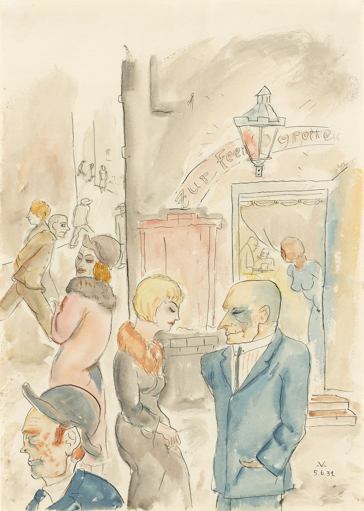 Auf diesem Bild ist das folgende Kunstwerk zu sehen: Bruno Voigt. Vor der Kneipe. 1932.