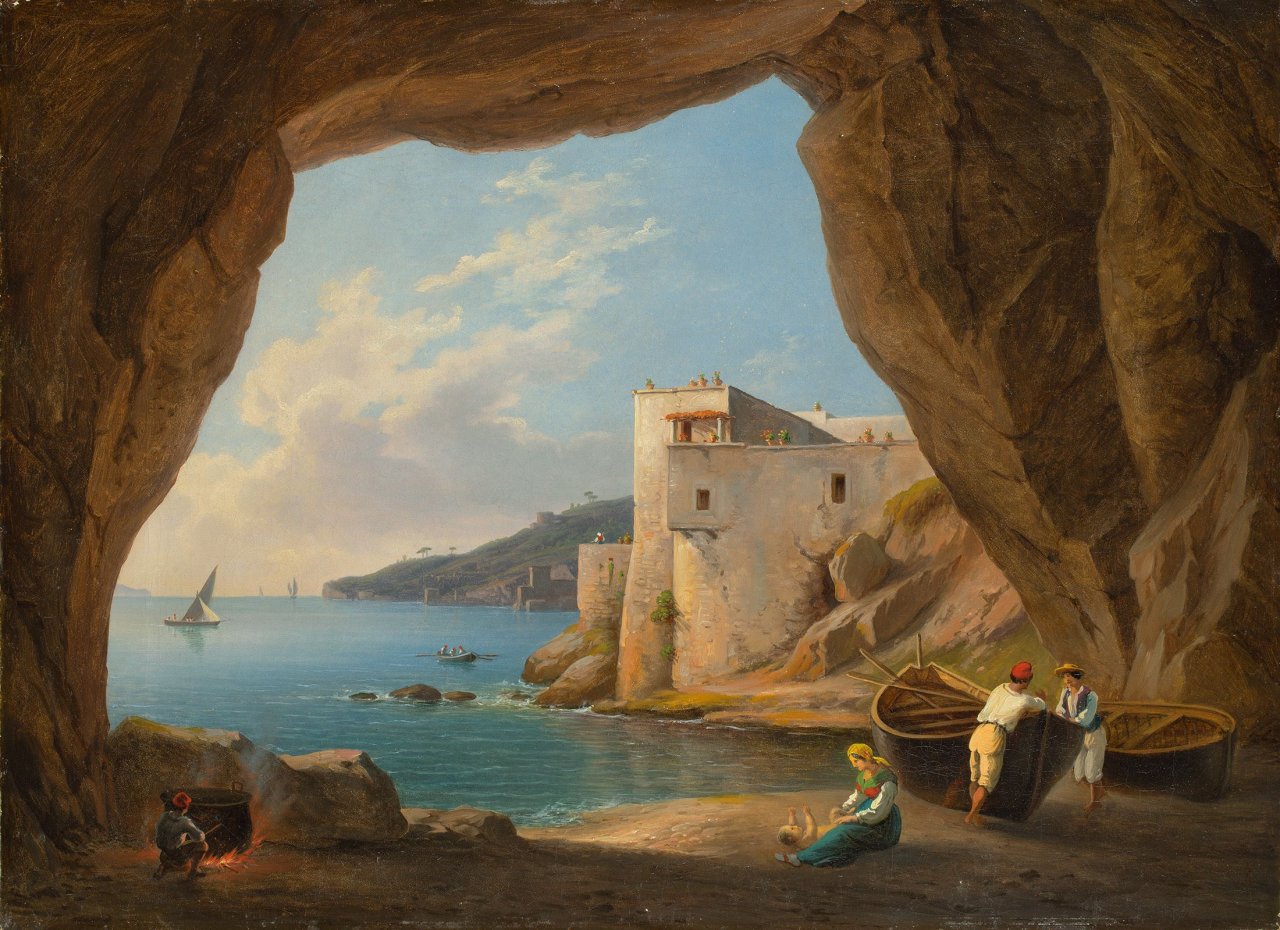 Catalog image of „Blick aus einer Grotte auf die Halbinsel Posillipo bei Neapel mit der heutigen…