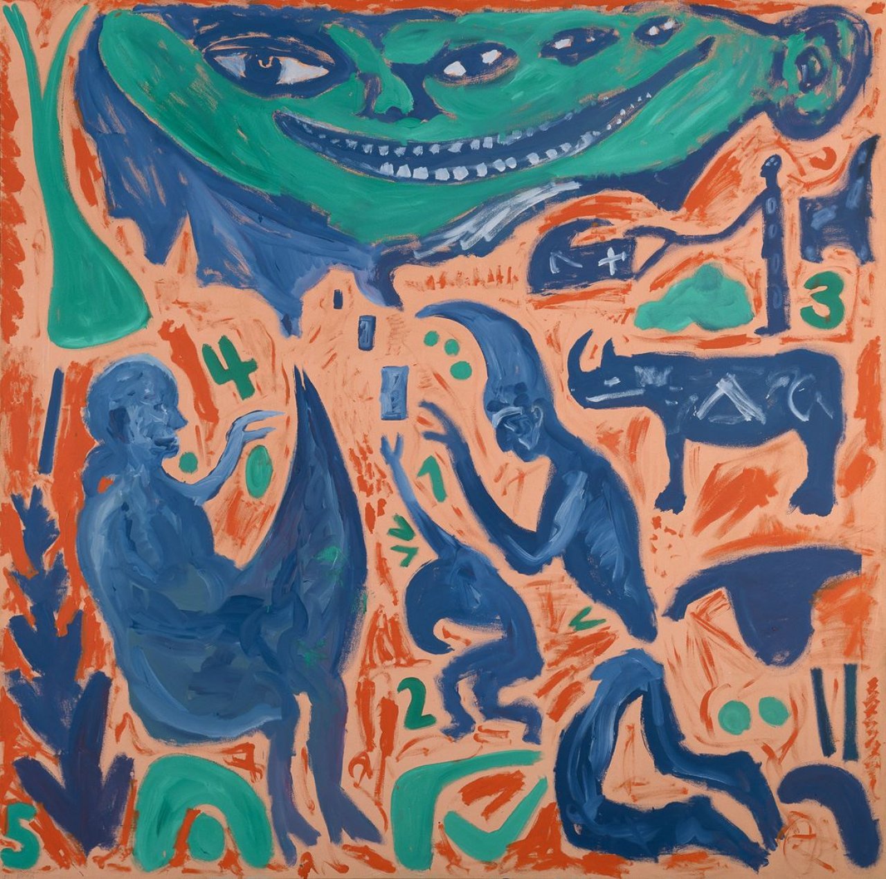 Auf diesem Bild ist das folgende Kunstwerk zu sehen: A.R. Penck. „The laughing devil“. 1984.