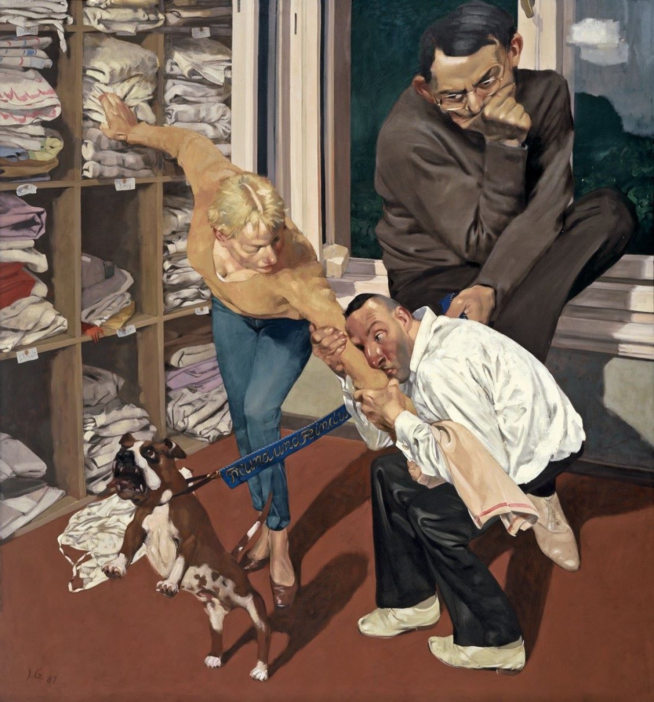 Auf diesem Bild ist das folgende Kunstwerk zu sehen: Johannes Grützke. Freund und Feind (...unterscheiden). 1981.