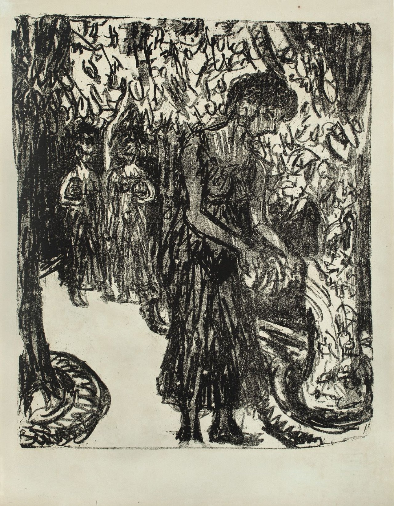 Auf diesem Bild ist das folgende Kunstwerk zu sehen: Ernst Ludwig Kirchner. „Sakuntala im Tempelgarten“. 1907.