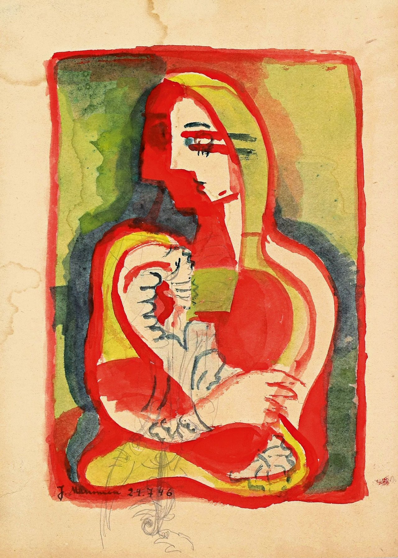 This picture shows the following artwork: Jeanne Mammen. Mädchen mit verschränkten Armen. 1946.