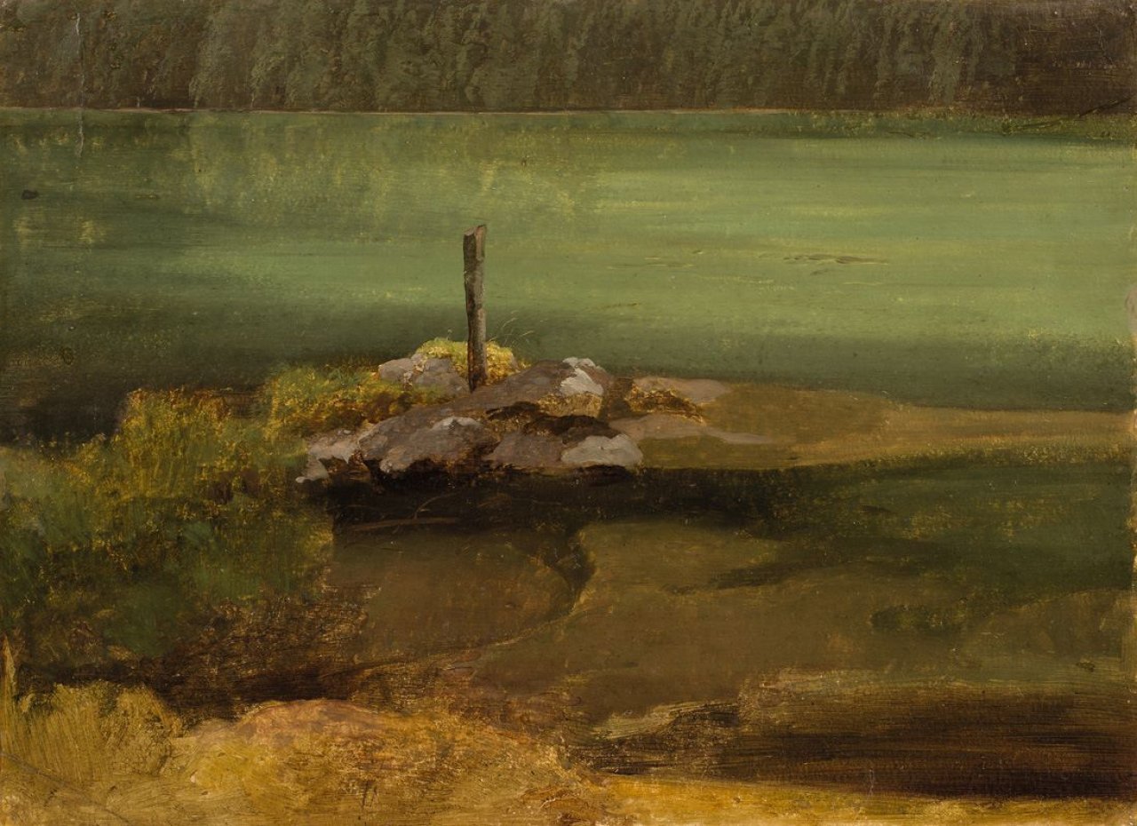 Auf diesem Bild ist das folgende Kunstwerk zu sehen: Maximilian Haushofer. Am Obersee. Um 1840.