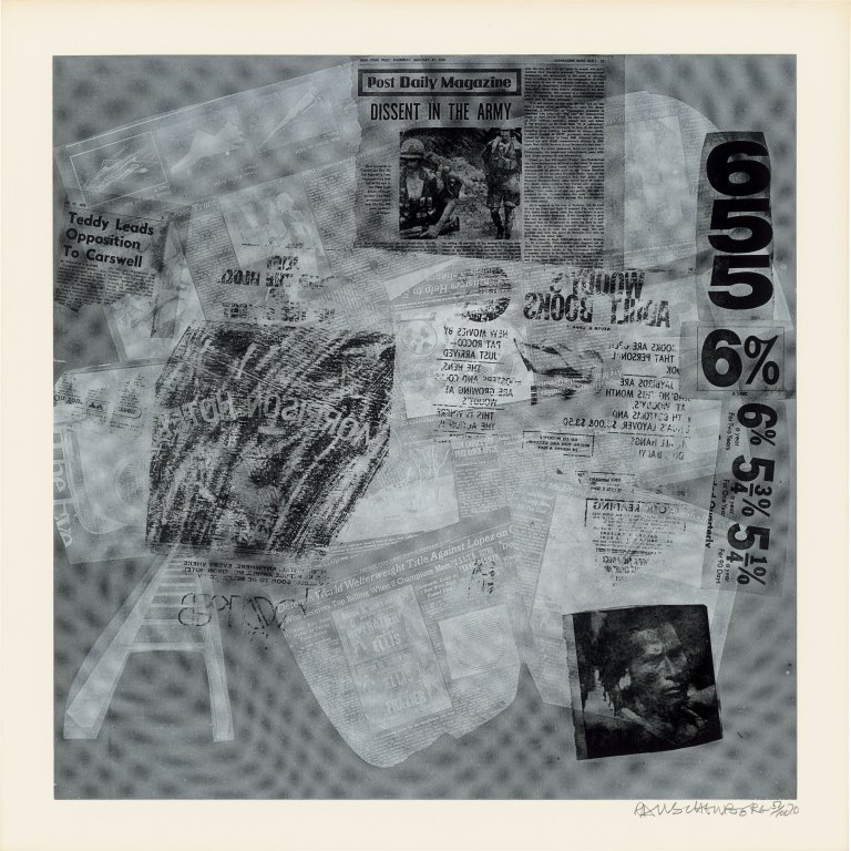 Auf diesem Bild ist das folgende Kunstwerk zu sehen: Robert Rauschenberg. Aus: „Surface Series from Currents“. 1970.