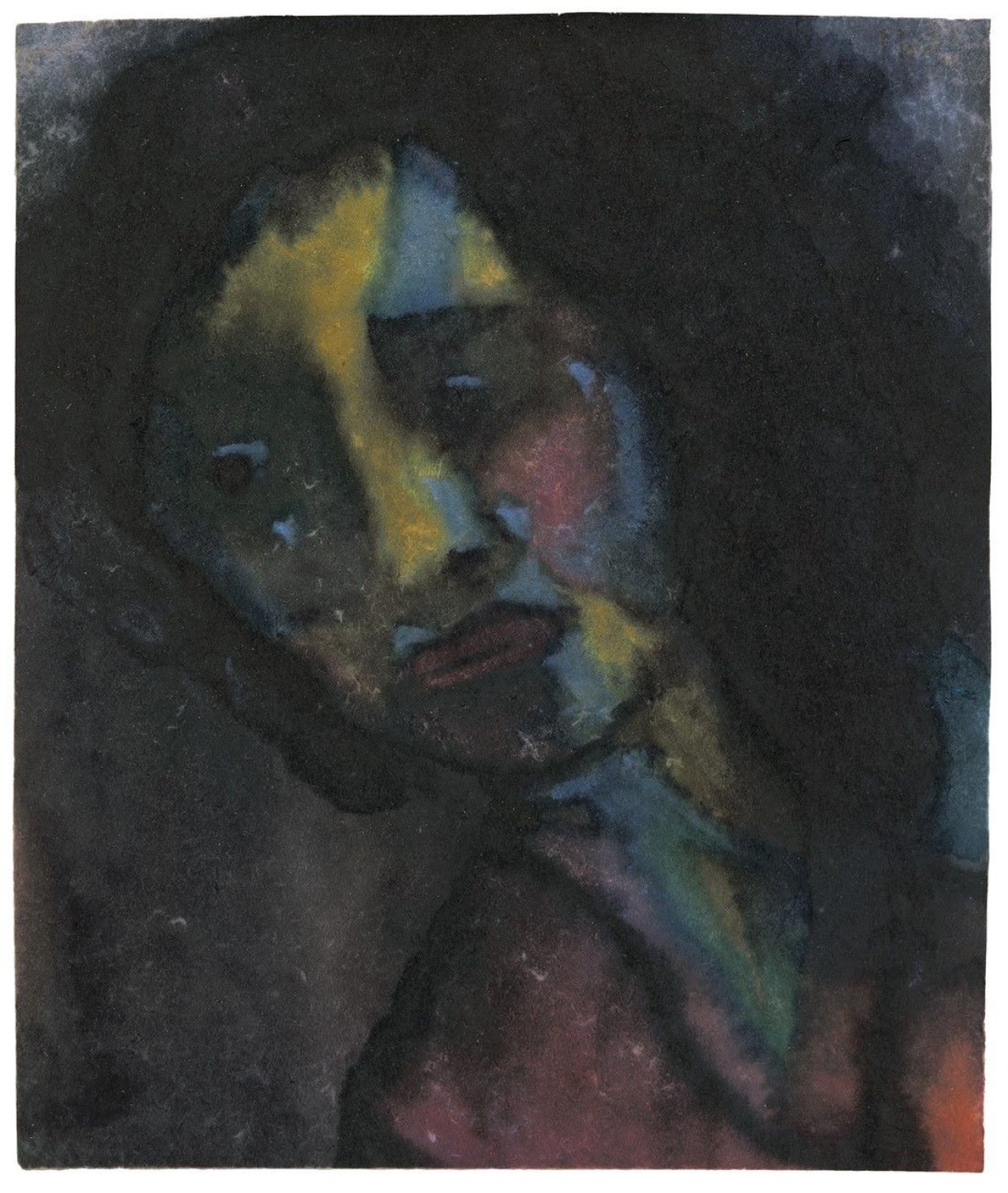 This picture shows the following artwork: Emil Nolde. „Dunkler Frauenkopf“. Circa 1930.