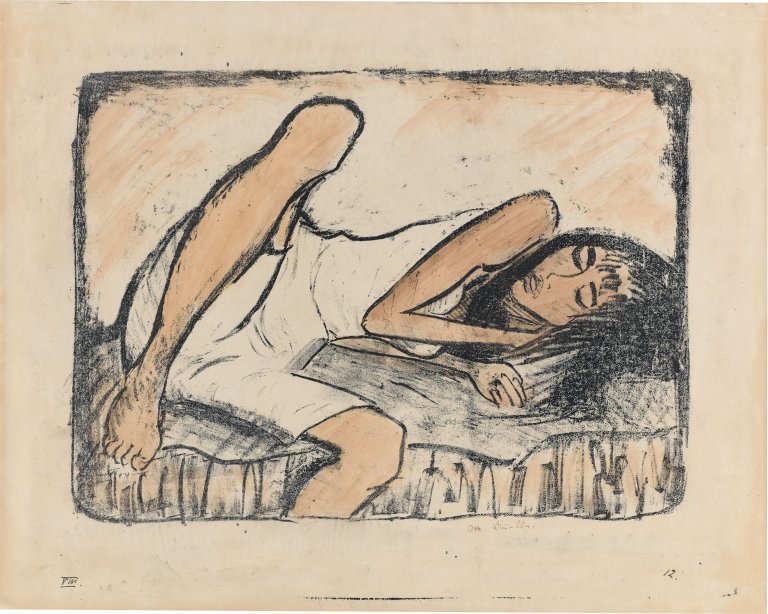 Auf diesem Bild ist das folgende Kunstwerk zu sehen: Otto Mueller. „Mädchen auf der Liege 2“. 1919.