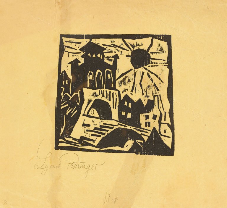 Auf diesem Bild ist das folgende Kunstwerk zu sehen: Lyonel Feininger. „Das Tor, Ribnitz“. 1918.