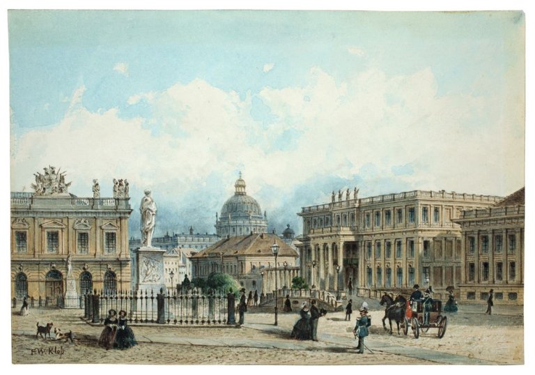 Auf diesem Bild ist das folgende Kunstwerk zu sehen: Friedrich Wilhelm Klose. Unter den Linden, Berlin. Nach 1849.