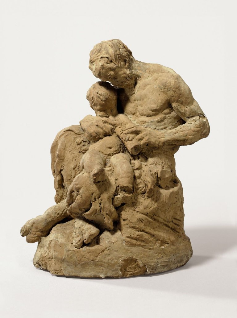 Auf diesem Bild ist das folgende Kunstwerk zu sehen: Reinhold Begas. „Pan als Lehrer des Flötenspiels (Bozzetto)“. 1857 (?).