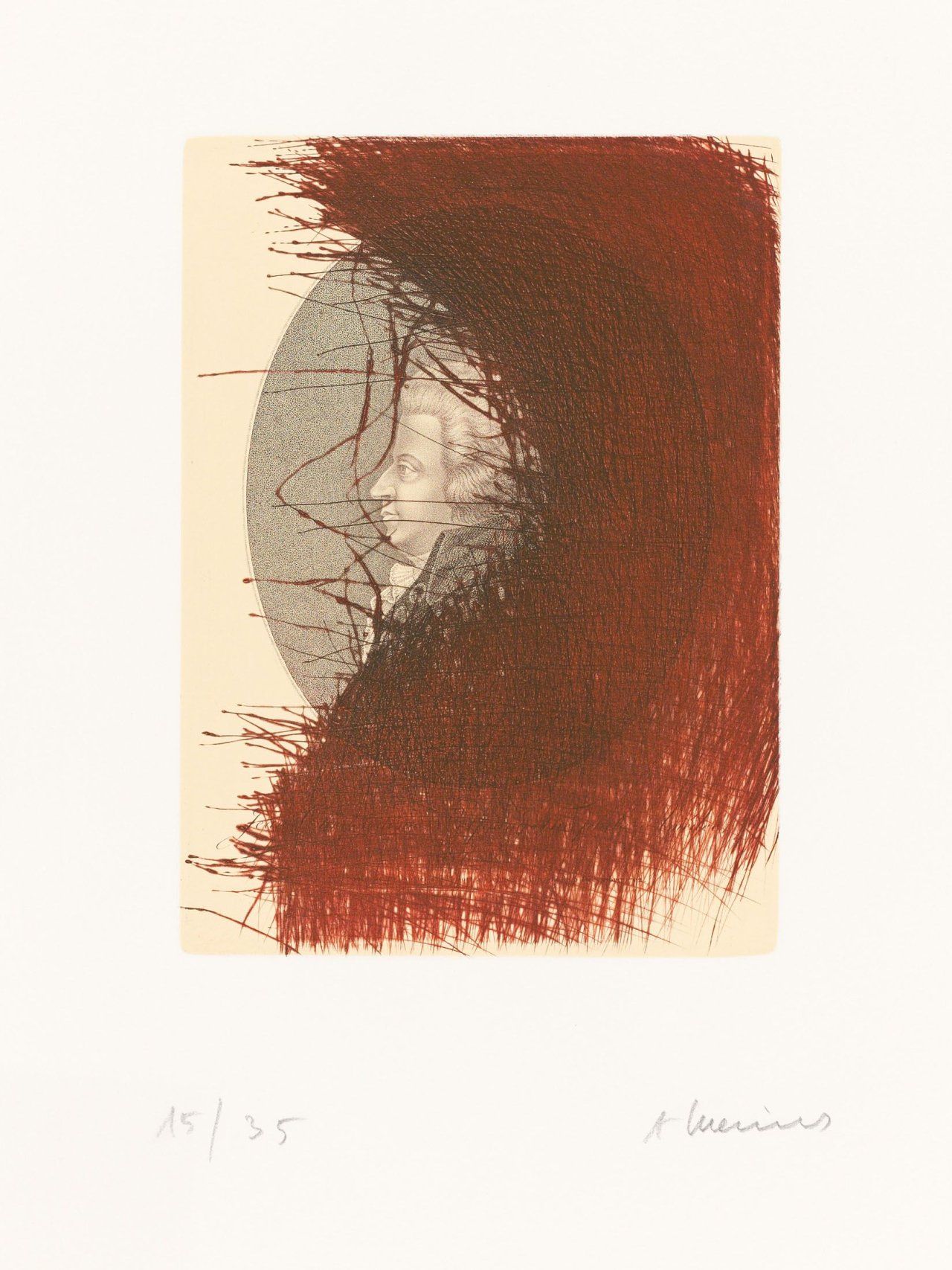 Auf diesem Bild ist das folgende Kunstwerk zu sehen: Arnulf Rainer. Mozart. 1991.