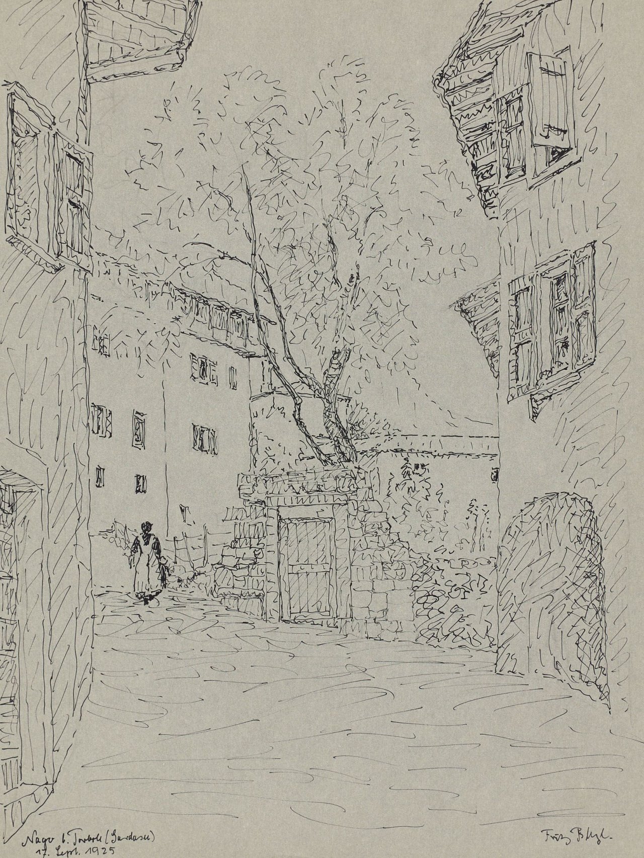 Auf diesem Bild ist das folgende Kunstwerk zu sehen: Fritz Bleyl. „Nago b. Torbole (Gardasee)“. 1925.