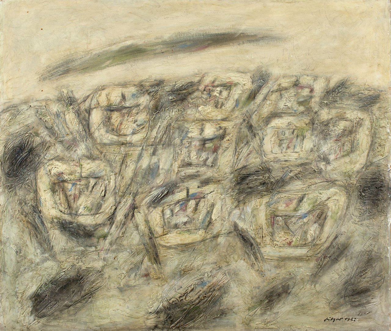 Auf diesem Bild ist das folgende Kunstwerk zu sehen: Herbert Kitzel. „Tiermauer I“. 1961.