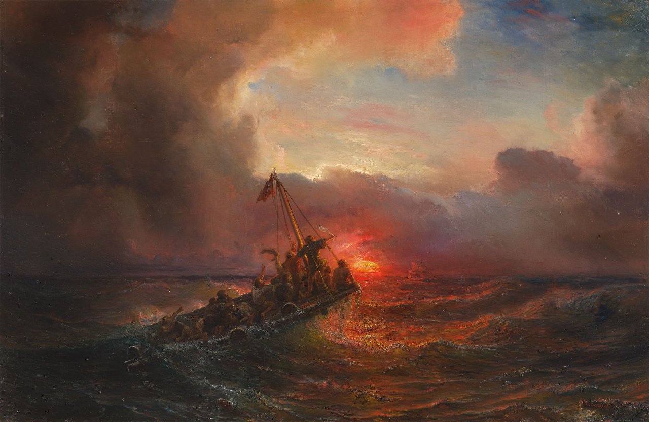 Auf diesem Bild ist das folgende Kunstwerk zu sehen: Théodore Gudin. Die Hoffnung der Schiffbrüchigen.