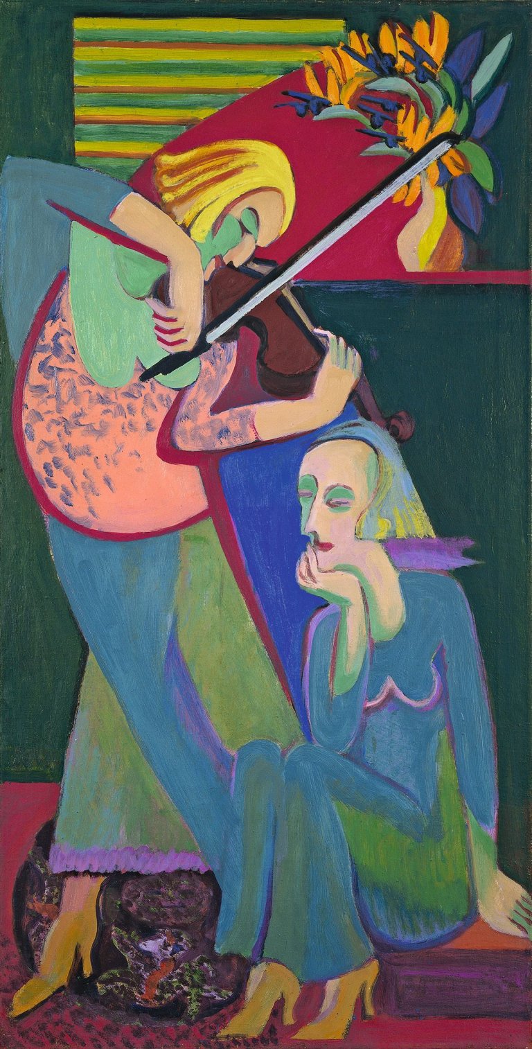 Auf diesem Bild ist das folgende Kunstwerk zu sehen: Ernst Ludwig Kirchner. „Die Violinistin“. 1937.