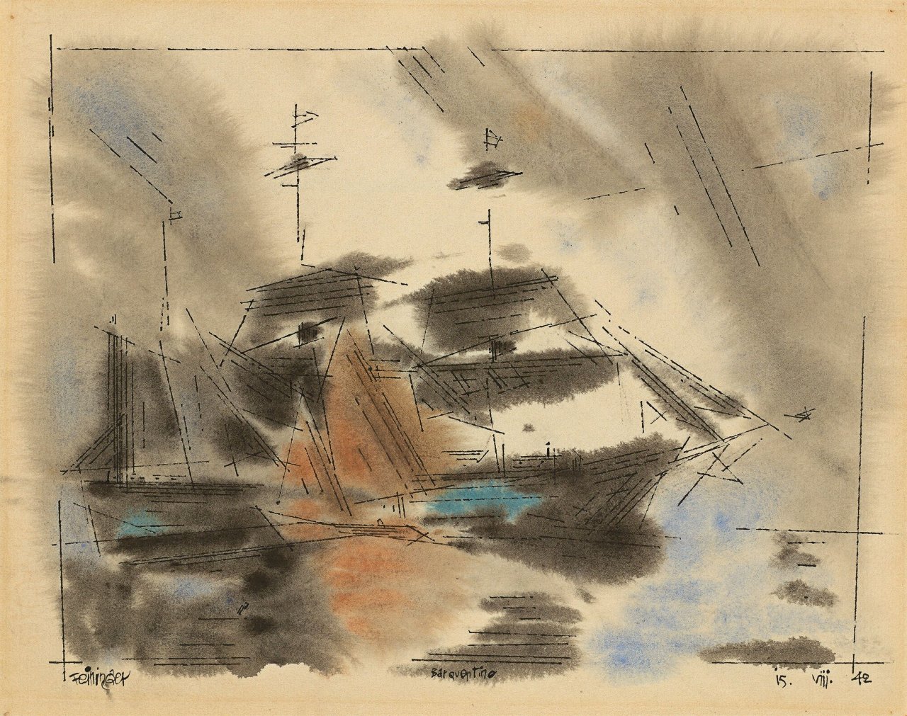 Auf diesem Bild ist das folgende Kunstwerk zu sehen: Lyonel Feininger. „Barquentine“. 1942.