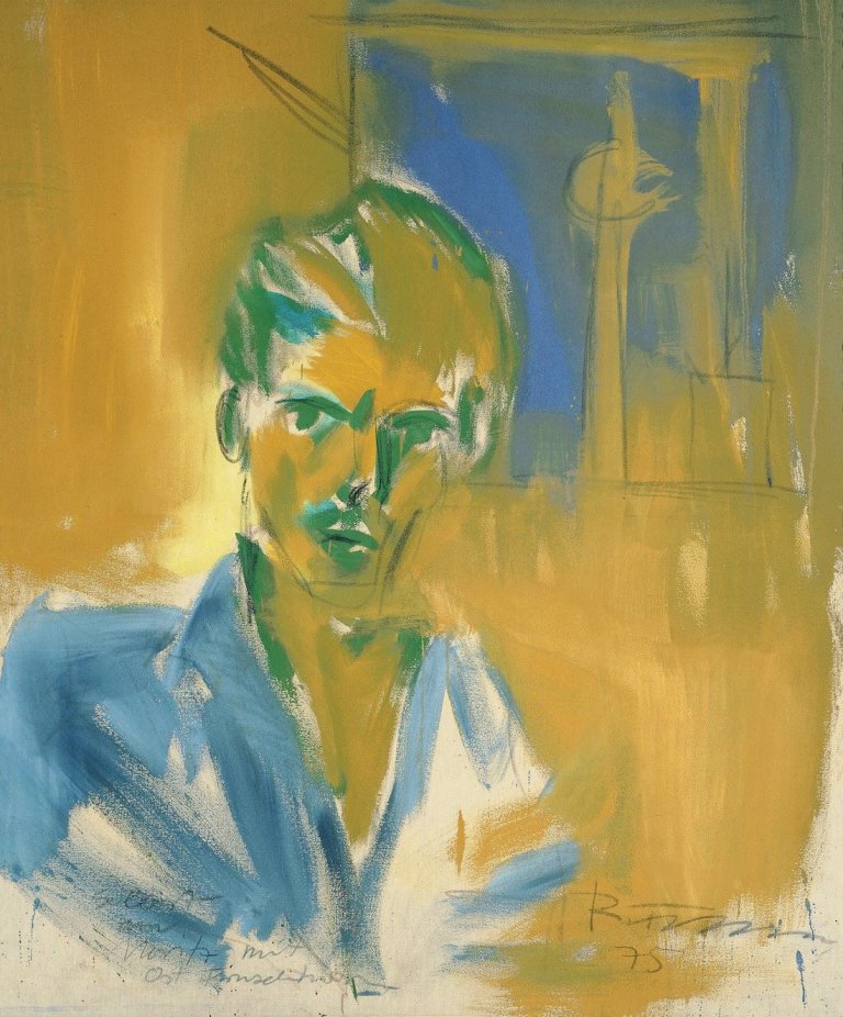 Auf diesem Bild ist das folgende Kunstwerk zu sehen: Rainer Fetting. „Selbst am Moritz vor Ost Fernsehturm“. 1975.