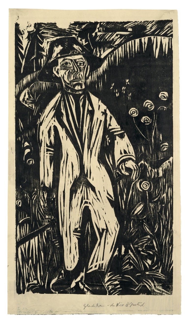 Auf diesem Bild ist das folgende Kunstwerk zu sehen: Ernst Ludwig Kirchner. „Gehender Mann in der Wiese“. 1922.