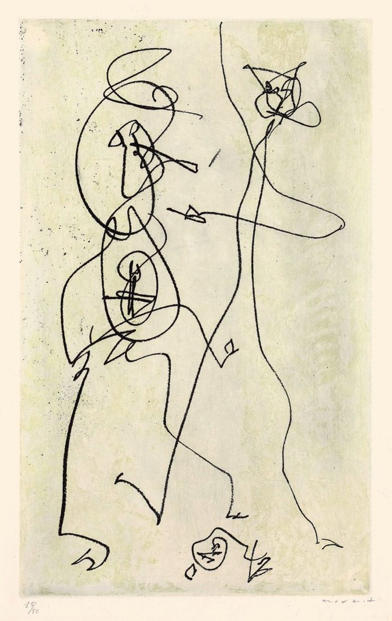 Auf diesem Bild ist das folgende Kunstwerk zu sehen: Max Ernst. Aus: „Jacques Prévert, Le chiens ont soif“. 1964.