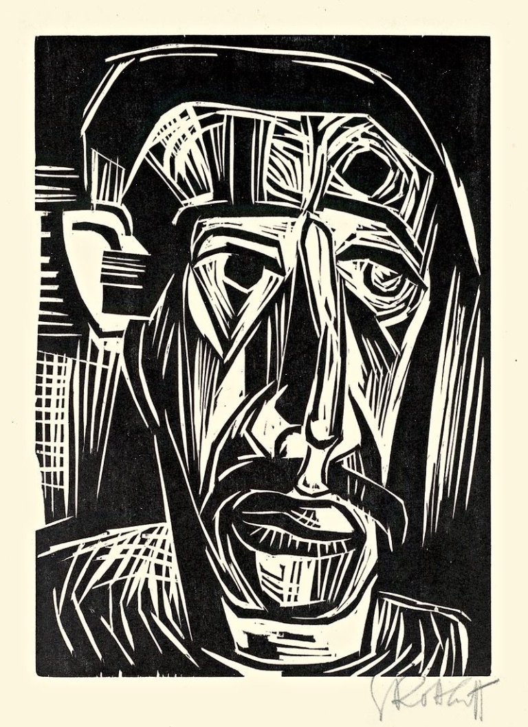 Auf diesem Bild ist das folgende Kunstwerk zu sehen: Karl Schmidt-Rottluff. „Kopf eines Mannes (Arbeiterkopf)“. 1922.