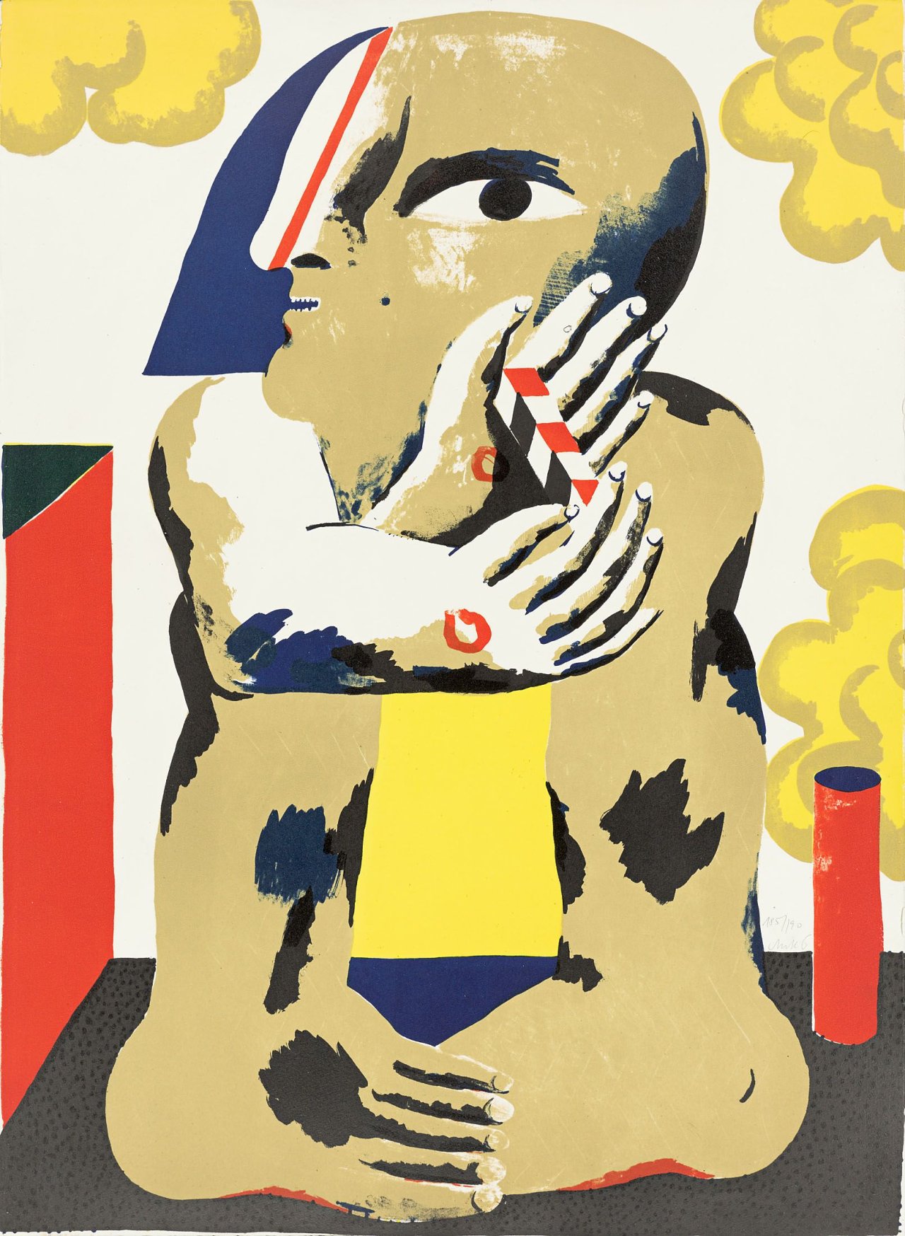 Auf diesem Bild ist das folgende Kunstwerk zu sehen: Horst Antes. „Männliche Figur mit Maßstab“. 1967.
