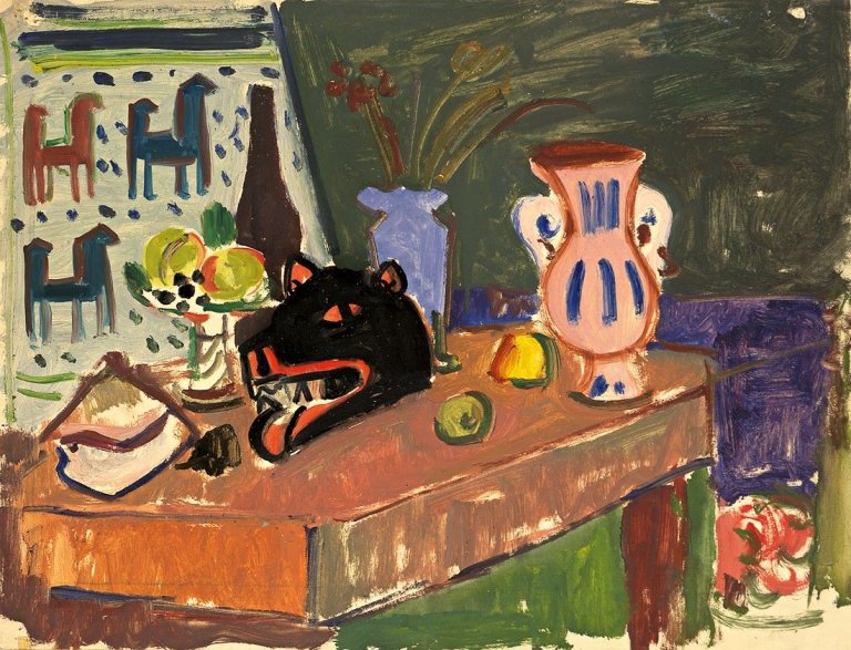 Auf diesem Bild ist das folgende Kunstwerk zu sehen: Werner Gilles. „Stilleben mit Tierkopf“. 1941.