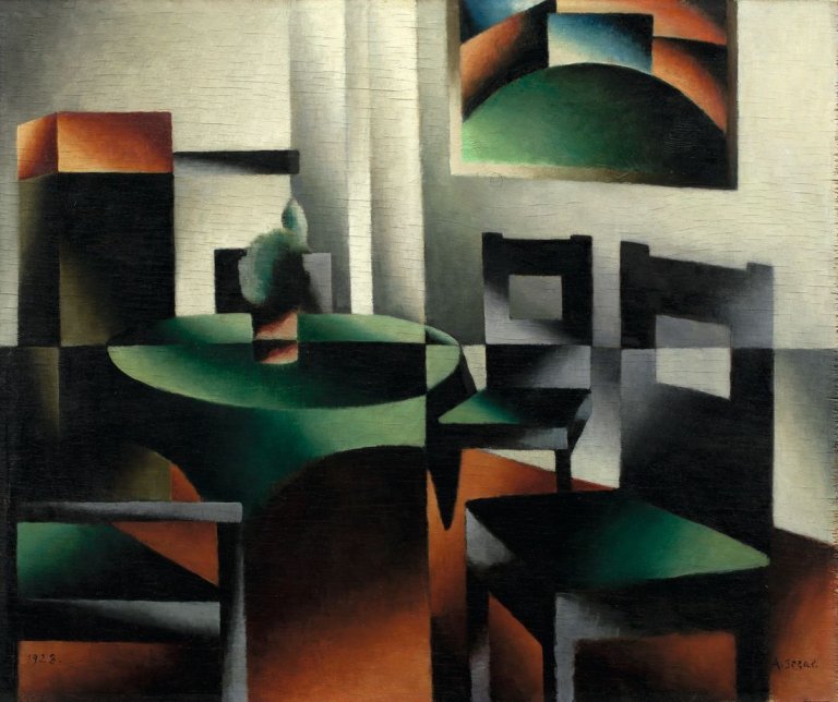 Auf diesem Bild ist das folgende Kunstwerk zu sehen: Arthur Segal. Interieur mit vier Blickpunkten. 1928.