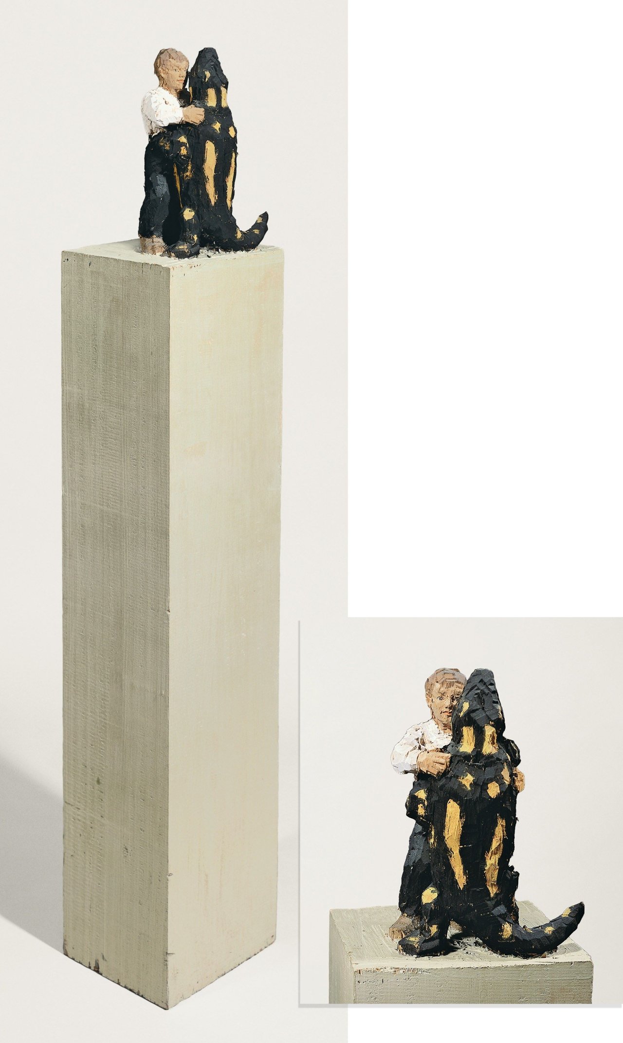 Auf diesem Bild ist das folgende Kunstwerk zu sehen: Stephan Balkenhol. Mann mit Salamander. 1994.