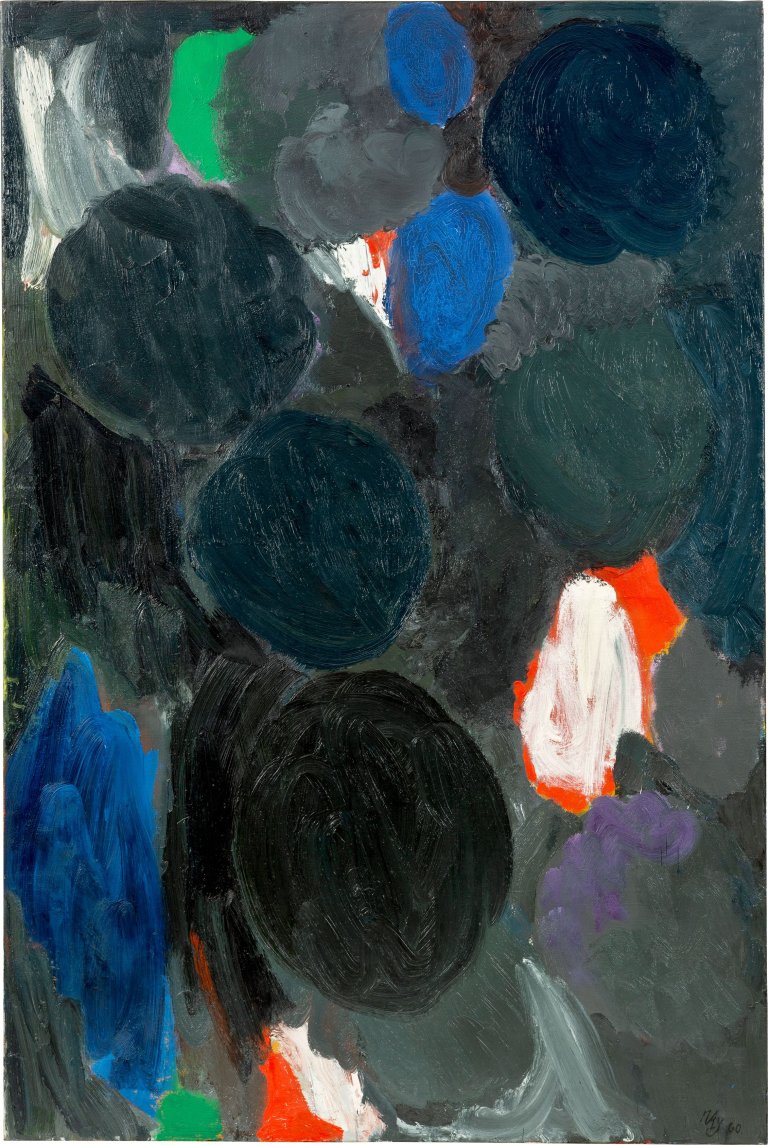 Auf diesem Bild ist das folgende Kunstwerk zu sehen: Ernst Wilhelm Nay. „Metagrau“. 1960.