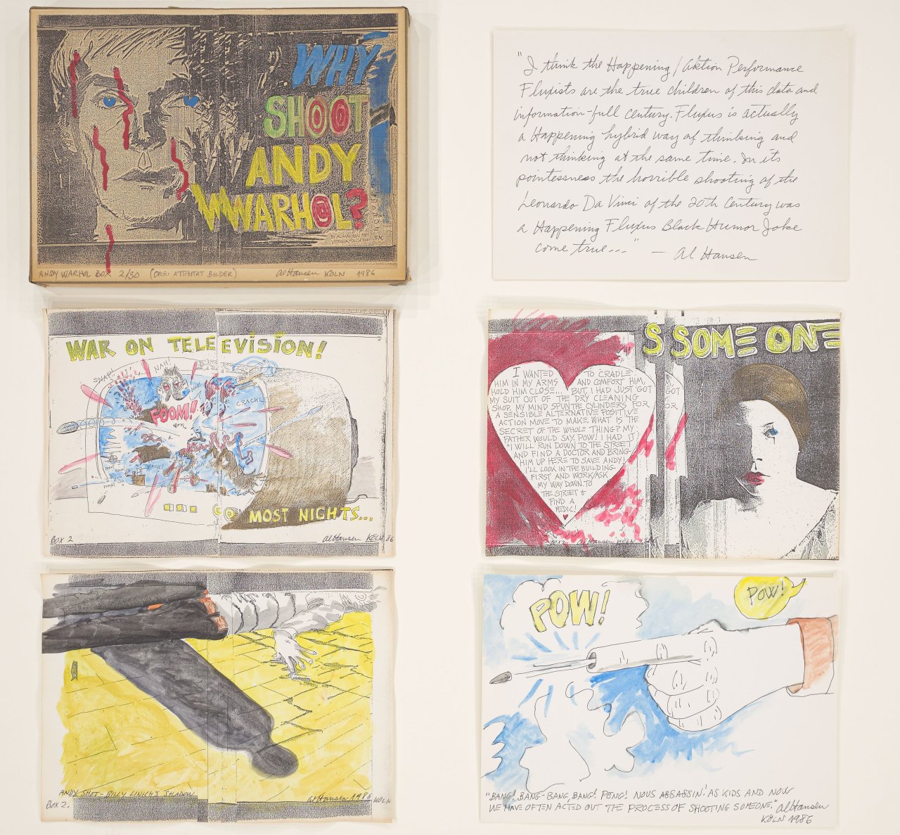 Auf diesem Bild ist das folgende Kunstwerk zu sehen: Al Hansen. „WHY SHOOT ANDY WARHOL?“. 1986.