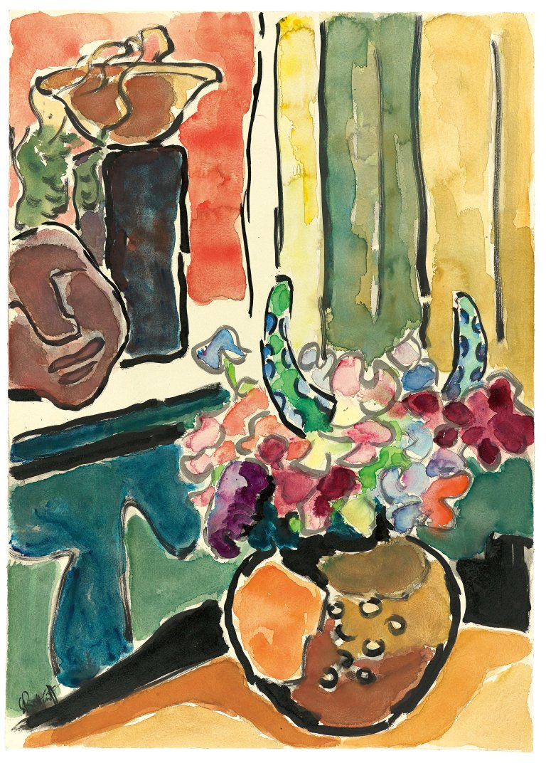 Auf diesem Bild ist das folgende Kunstwerk zu sehen: Karl Schmidt-Rottluff. Blumenstillleben. 1958.