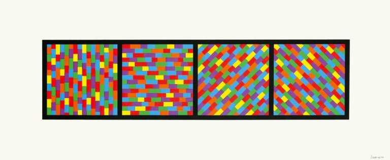 Auf diesem Bild ist das folgende Kunstwerk zu sehen: Sol LeWitt. „Broken Color Bands in Four Directions“. 2005.