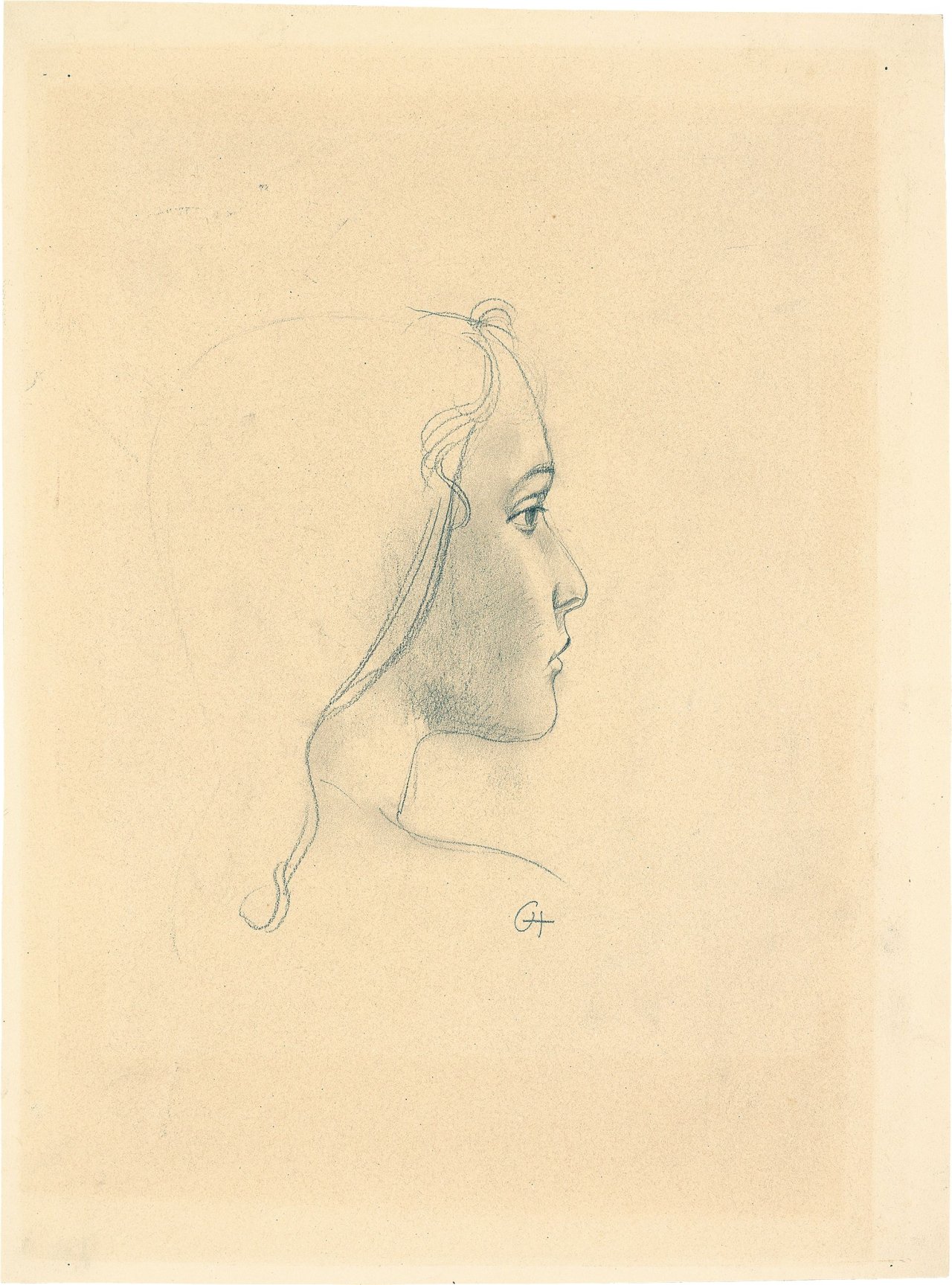 Auf diesem Bild ist das folgende Kunstwerk zu sehen: Karl Hofer. Mädchen im Rechtsprofil. Um 1930.