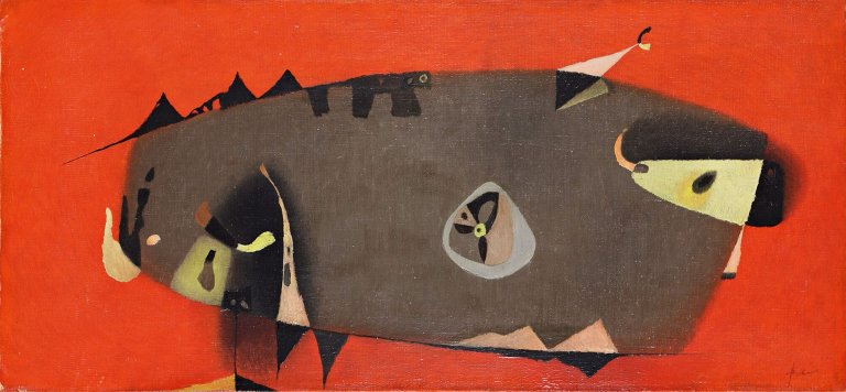 Auf diesem Bild ist das folgende Kunstwerk zu sehen: Hans Jaenisch. Der gezähmte Bulle. 1955.