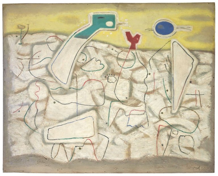 Auf diesem Bild ist das folgende Kunstwerk zu sehen: Willi Baumeister. „Helle Bewegung 3“. 1947/48.