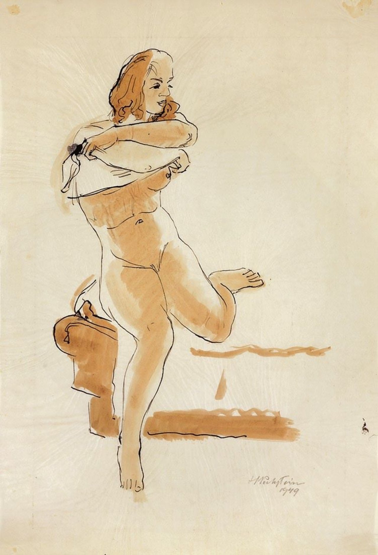 Auf diesem Bild ist das folgende Kunstwerk zu sehen: Max Pechstein. Weiblicher Halbakt. 1949.