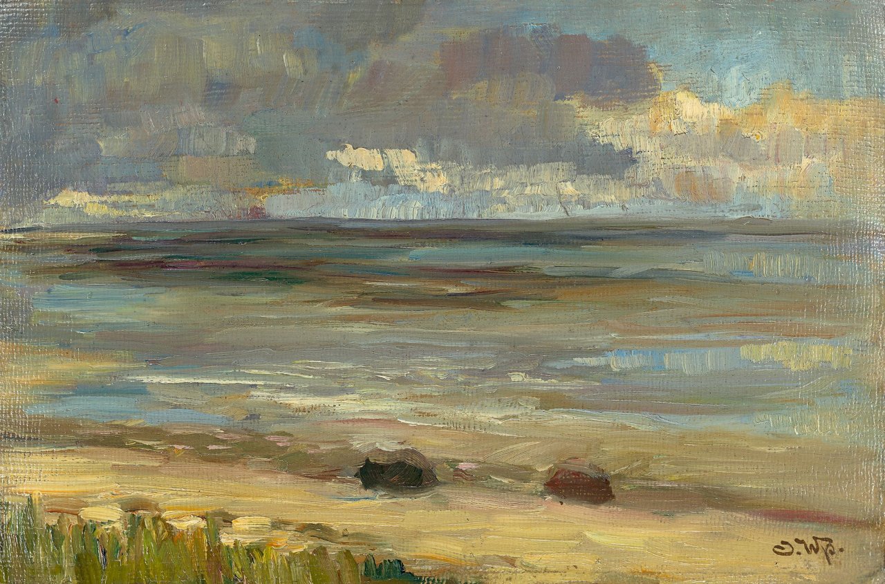 Auf diesem Bild ist das folgende Kunstwerk zu sehen: Joseph Wopfner. Wolken über dem Chiemsee.