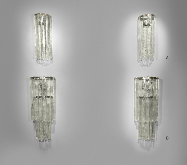 Auf diesem Bild ist das folgende Kunstwerk zu sehen: Carlo Nason. Cascada – ein Paar kleine Wandleuchten. 1972.