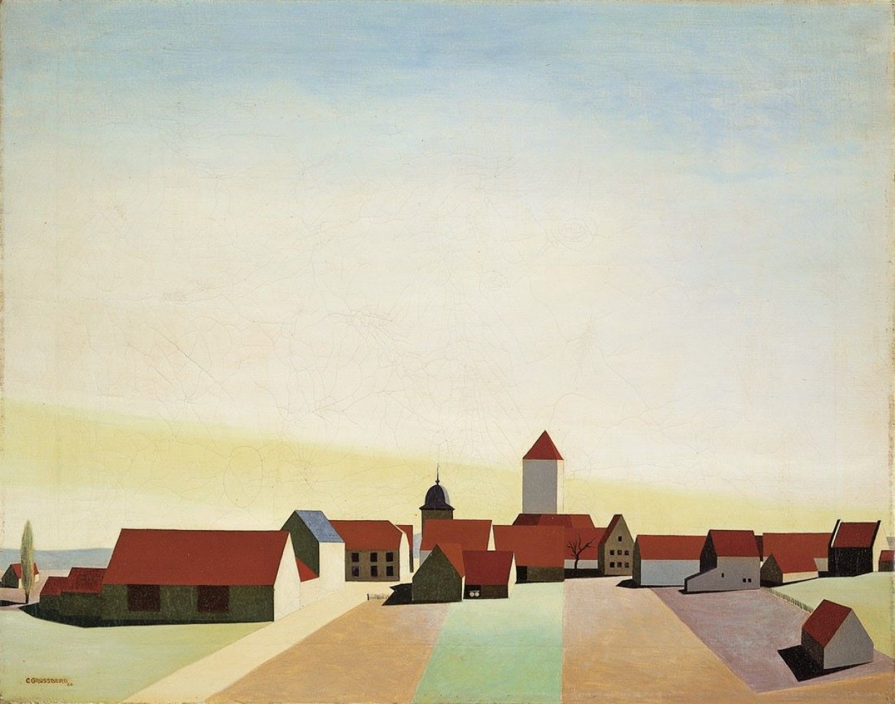 Auf diesem Bild ist das folgende Kunstwerk zu sehen: Carl Grossberg. Dorflandschaft (Erlach bei Würzburg). 1925.
