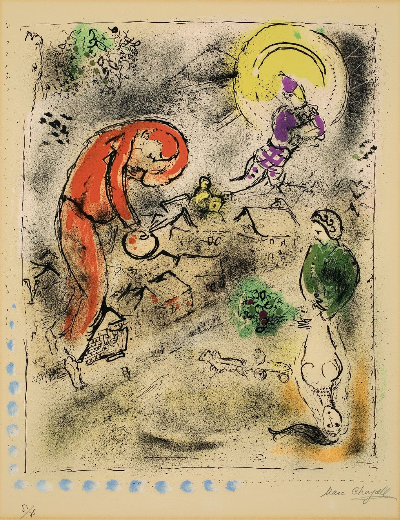 Auf diesem Bild ist das folgende Kunstwerk zu sehen: Marc Chagall. „Les toits“. 1956.