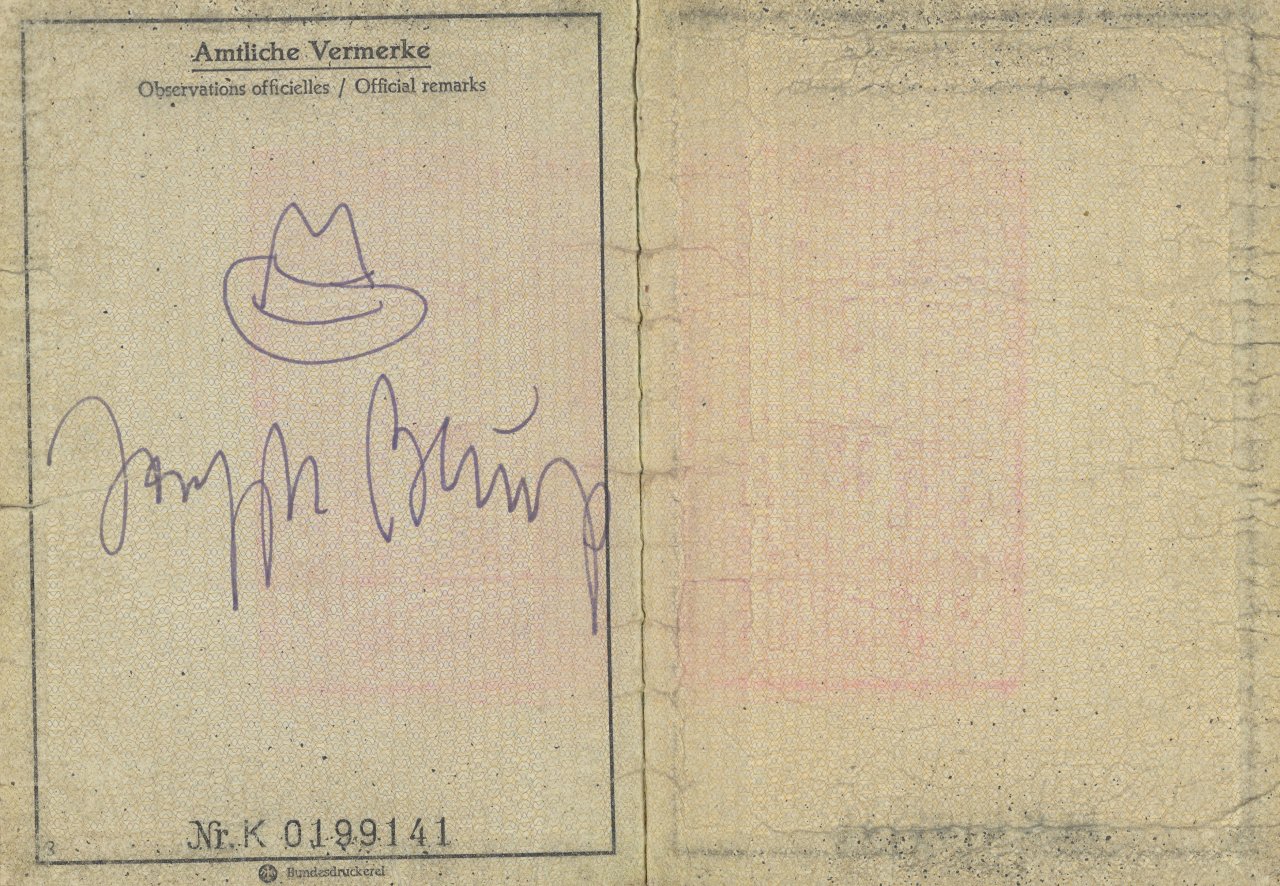 This picture shows the following artwork: Joseph Beuys. Identity card with signature and drawing. After 1979.