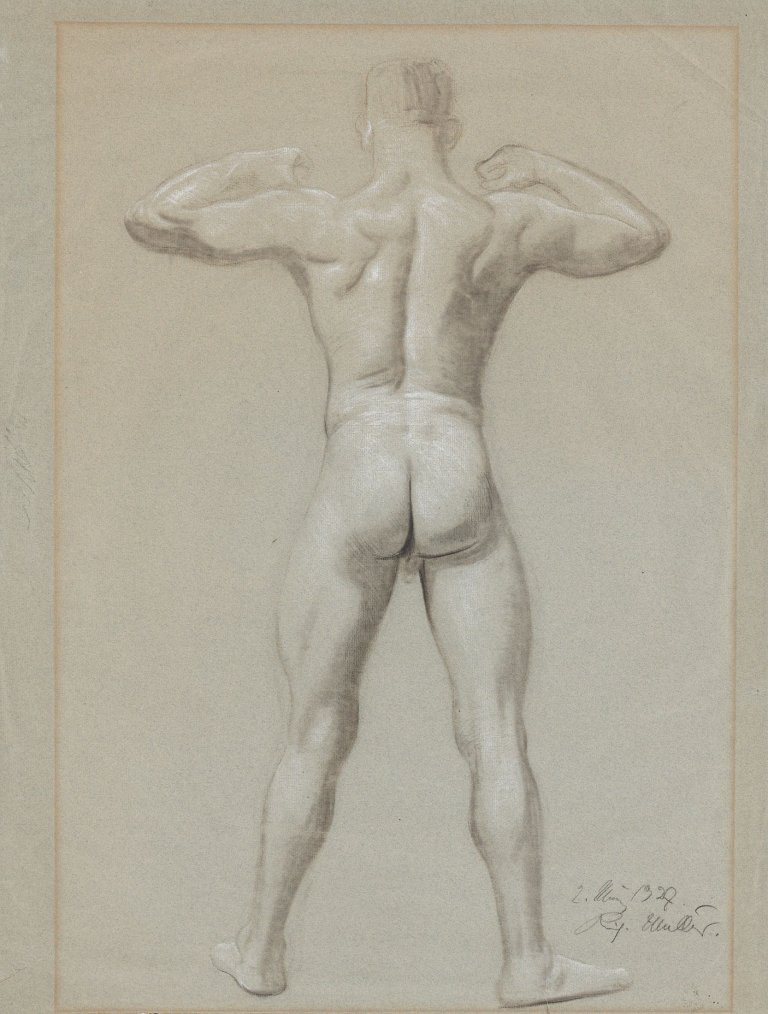 Auf diesem Bild ist das folgende Kunstwerk zu sehen: Richard Müller. Männlicher Rückenakt. 1927.