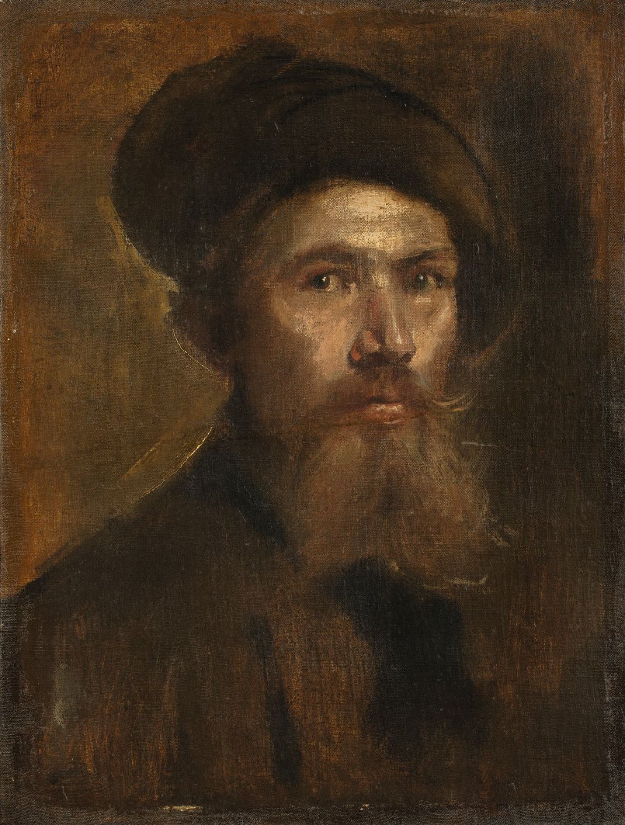 Auf diesem Bild ist das folgende Kunstwerk zu sehen: Franz von Lenbach. Selbstbildnis in Renaissancetracht. Um 1865/66.