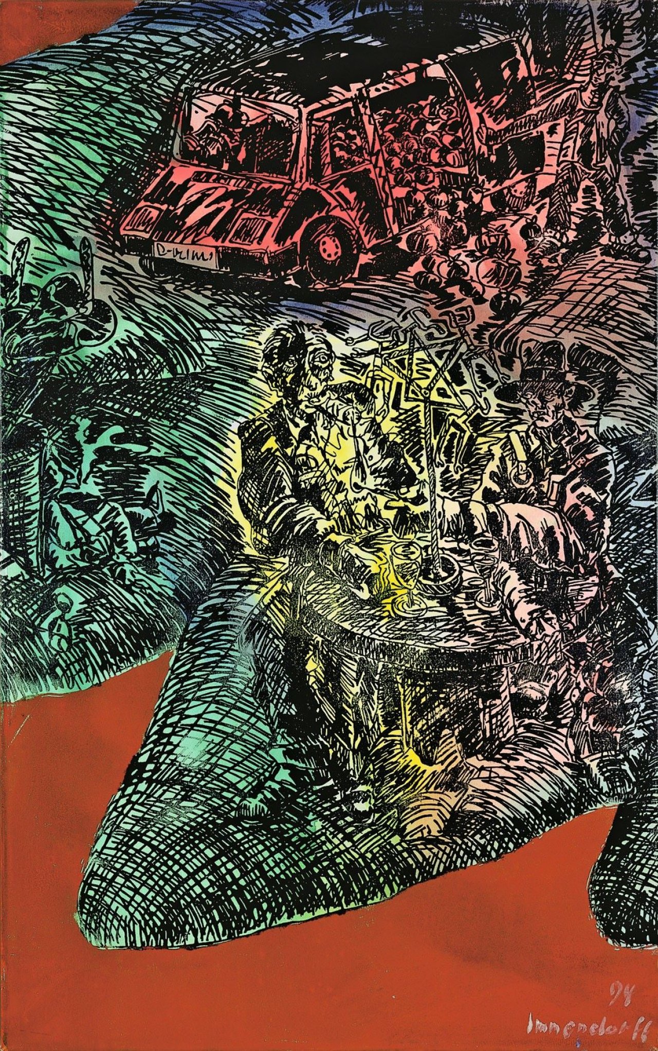 Auf diesem Bild ist das folgende Kunstwerk zu sehen: Jörg Immendorff. Langer Marsch auf Adler. 1994.