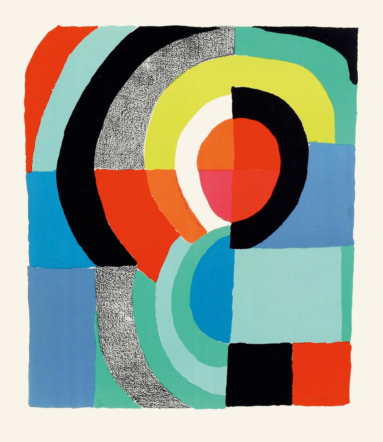 This picture shows the following artwork: Sonia Delaunay. Composition with half-circles. 1976.